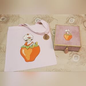 Charming Pink Tote bag and Velvet Jewelry Box with Strawberry Shortcake Design